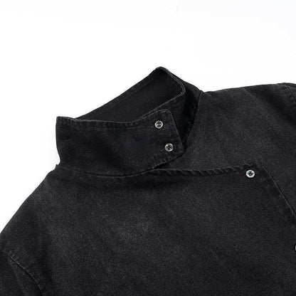 Damen Denimjacke Asymmetrischer Kragen