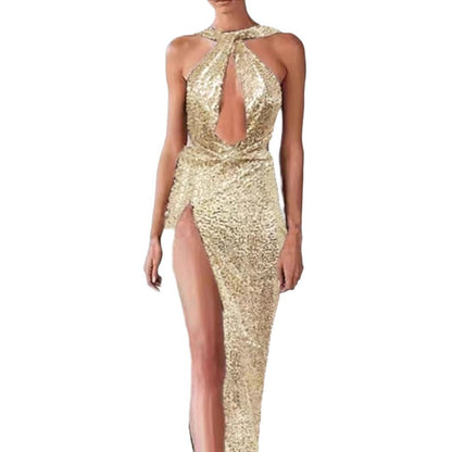 Damen Abendkleid Cut-Out Schimmernd Norvielle Hochgeschlitzt