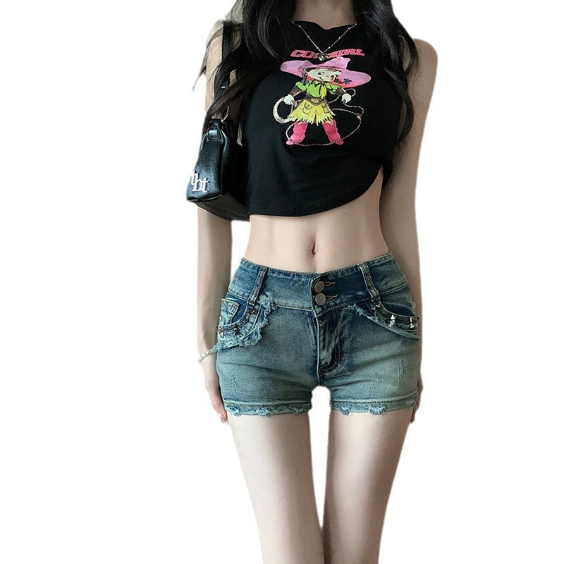 Damen Denim Shorts Kontrastdetails Modischer Schnitt