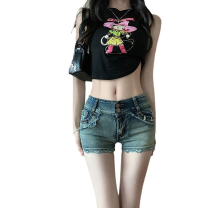 Damen Denim Shorts Kontrastdetails Modischer Schnitt