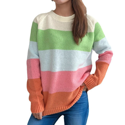Damen Strickpullover Gestreift Bunt Lässiger Schnitt