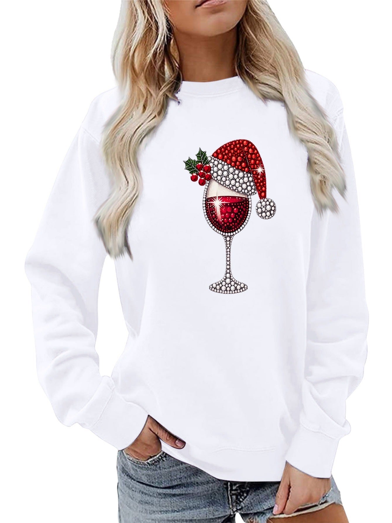 Damen Sweatshirt Weich Innenfutter Weinmotiv Norvielle