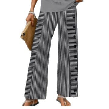 Damen Streifenpalazzo-Hose Weite Passform Knopfdetails