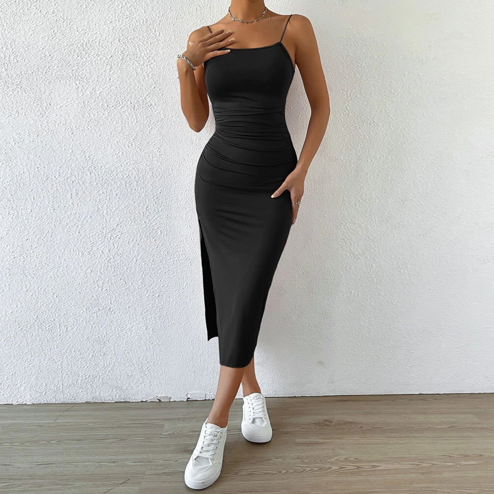 Damen Maxikleid schmale Träger seitlicher Schlitz Norvielle