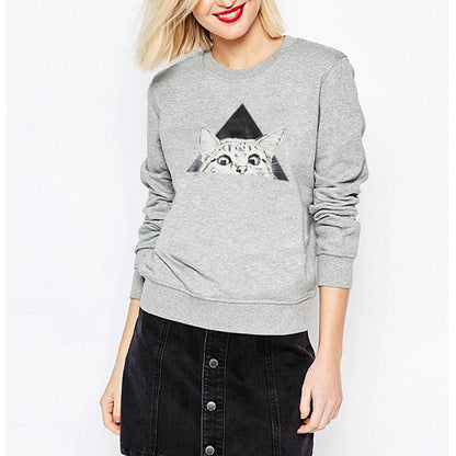 Damen Sweatshirt Katzenmotiv Geometrisches Design Norvielle