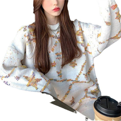 Damen Grobstrickpullover Gemustert Weites Modell Norvielle