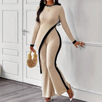 Damen Jumpsuit Asymmetrisch Kontrastpaspel Schwarz - Norvielle