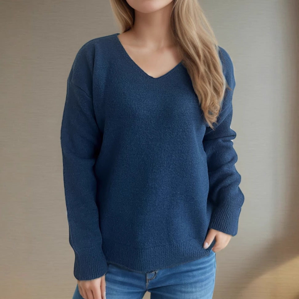 Damen Pullover V-Ausschnitt Weiches Strickstoff Norvielle