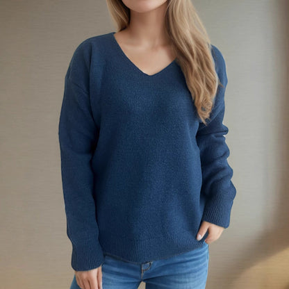 Damen Pullover V-Ausschnitt Weiches Strickstoff Norvielle