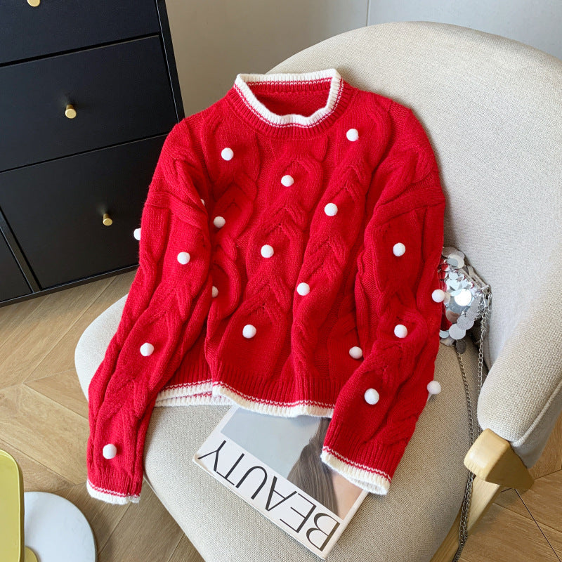 Damen Oversize Pullover Grobgestrickt Lässig Zopfmuster Beige