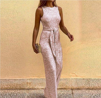 Damen Maxikleid mit Paillettenbesatz und Taillenbindung Norvielle