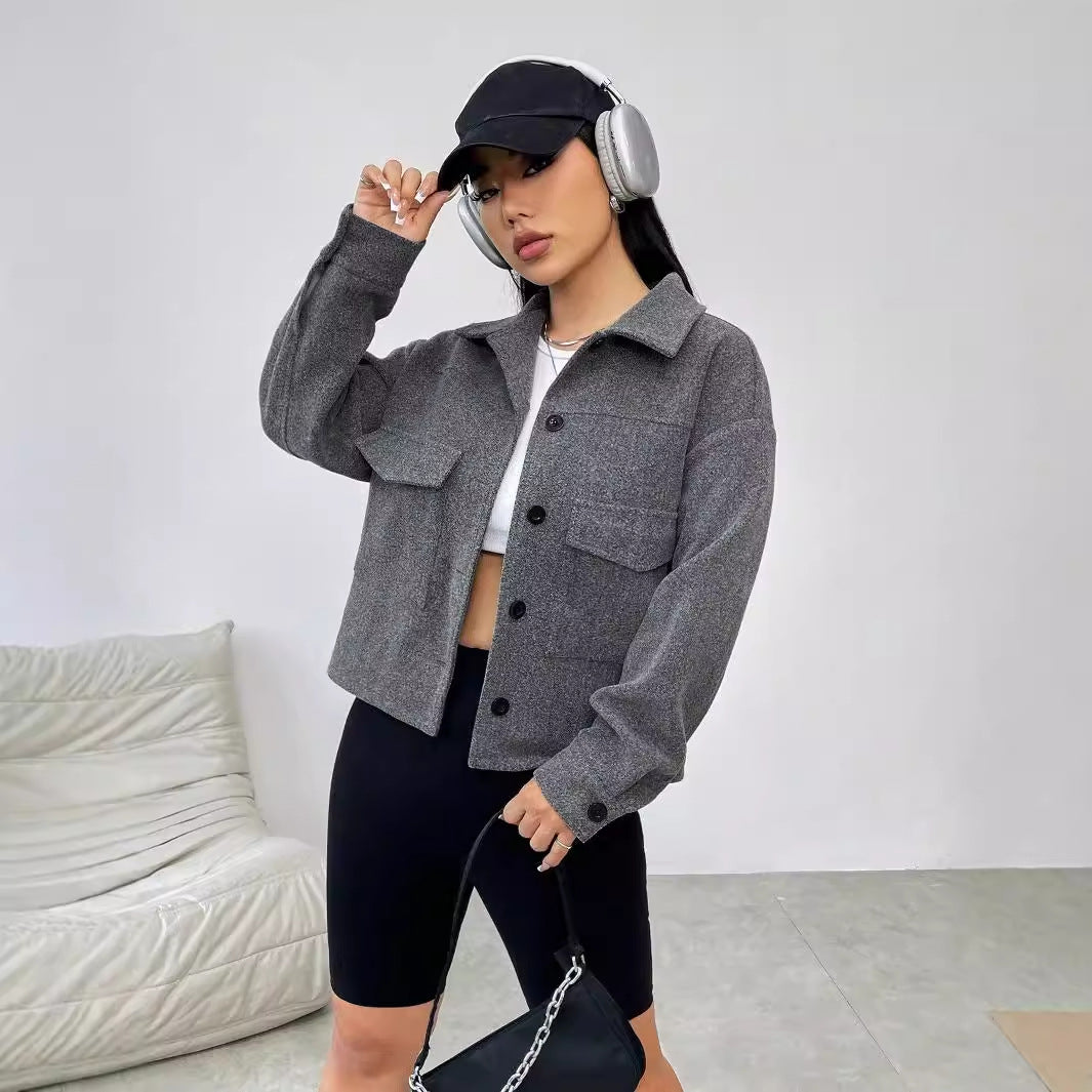 Damen Oversized Jacke aus Norvielle mit Taschen und