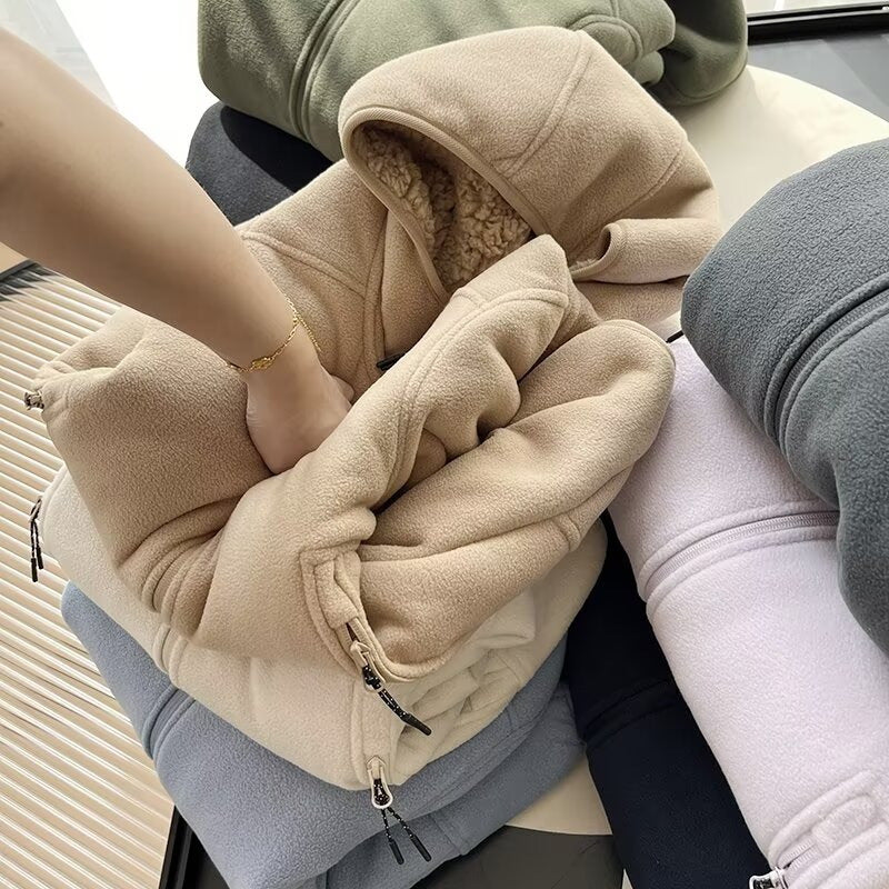 Damen Fleecejacke Kuscheliges Innenfutter Reißverschlusstaschen
