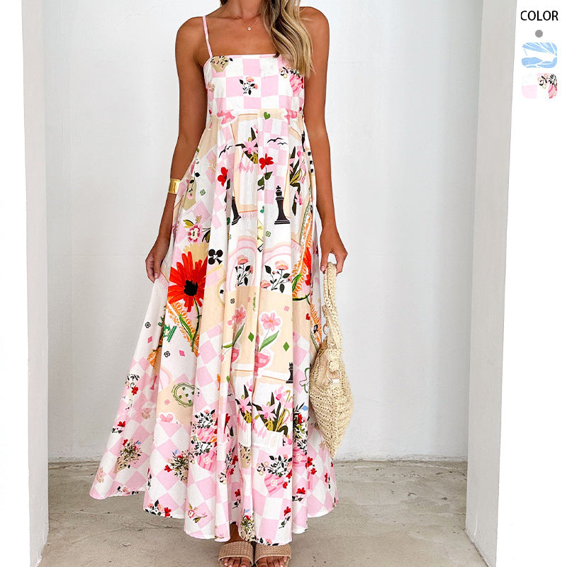 Damen Maxikleid mit Trägern und Blumenmuster - Norvielle