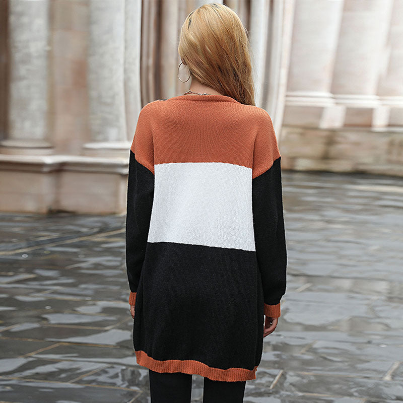 Damen Strickcardigan Farbblockdesign Taschen Norvielle
