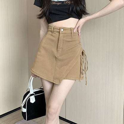 Damen Wickelrock Schnürdetails Trendfarben Norvielle
