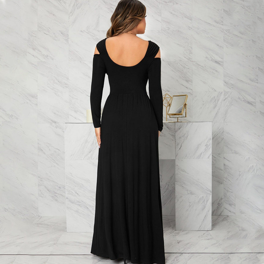 Damen Maxikleid Schulterfrei Elegantem Schlitz