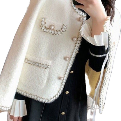 Damen Bouclé-Jacke Perlenbesatz Norvielle