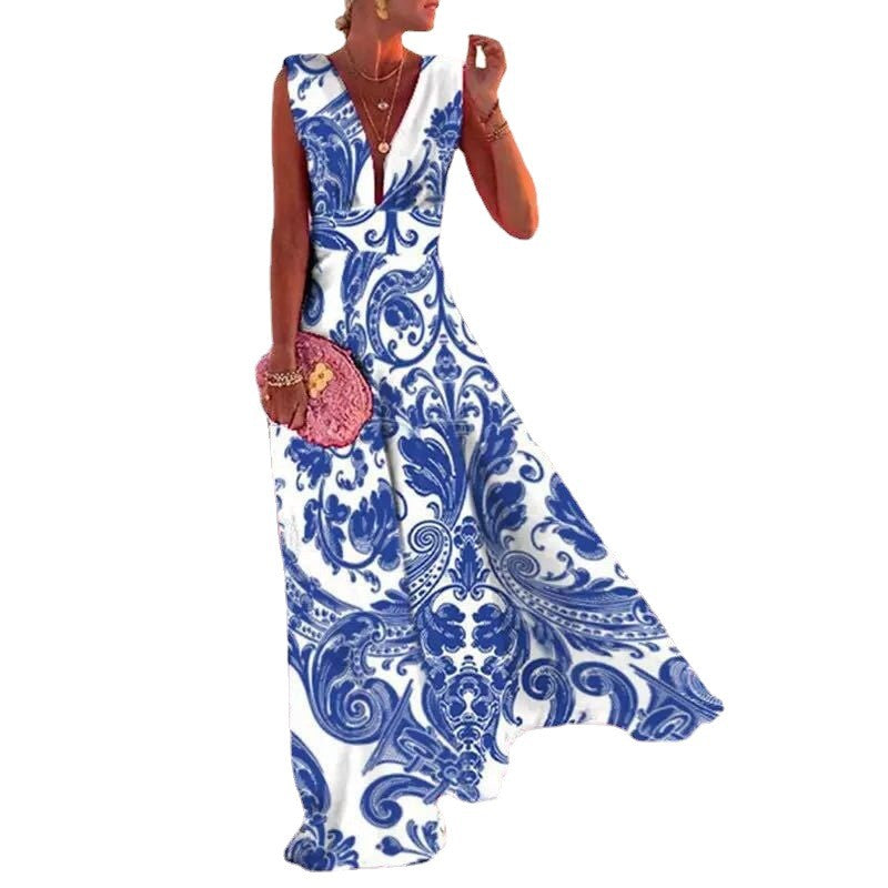 Damen Maxikleid Geometrischer Schnitt V-Ausschnitt