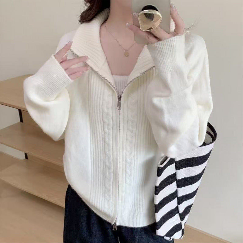 Damen Strickjacke Zippkragen Hochwertig Grün