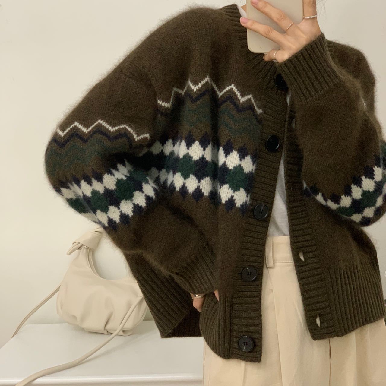 Damen Strickjacke Jacquard Muster Norvielle