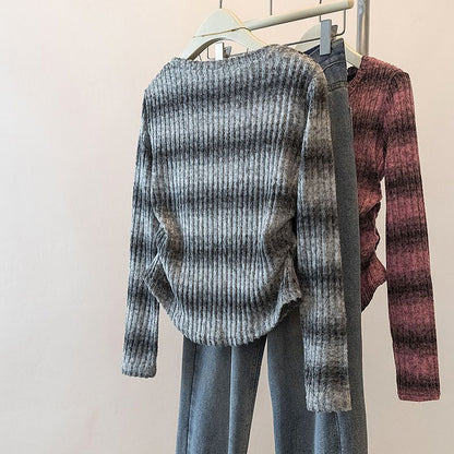 Damen Langarm-Shirt Legeres Rippmuster Gestreift Norvielle
