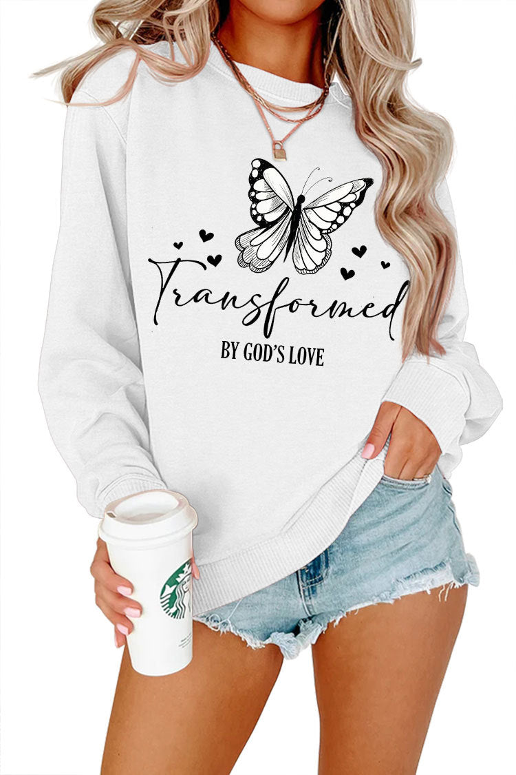 Damen Sweatshirt Schmetterlingsmotiv Baumwolle Weiß