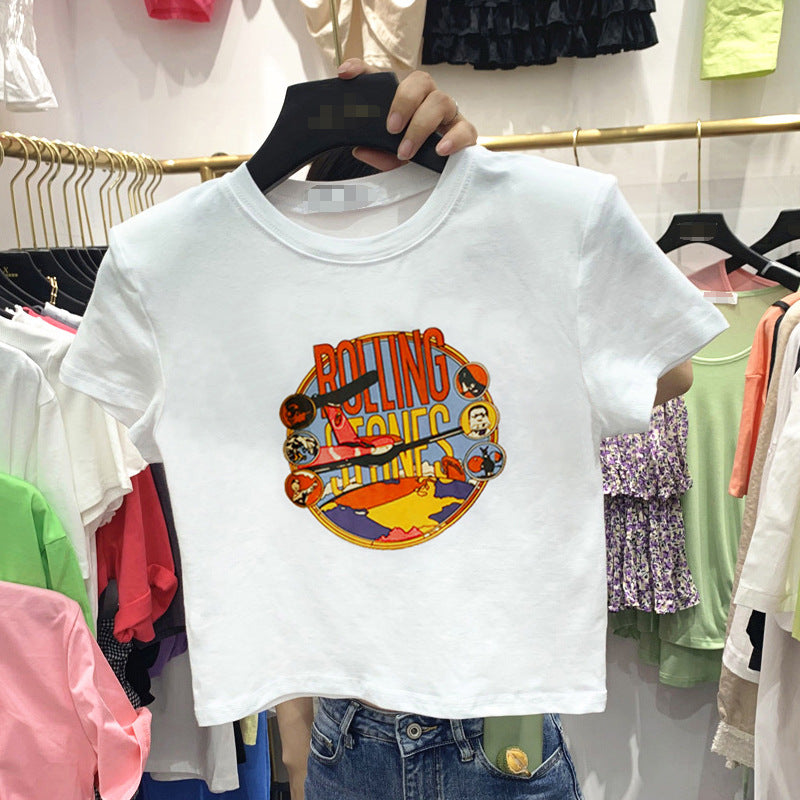 Damen T-Shirt Kurzarm Kreatives Printdesign Locker