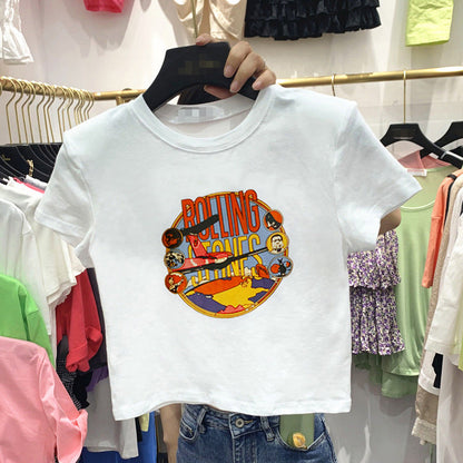 Damen T-Shirt Kurzarm Kreatives Printdesign Locker