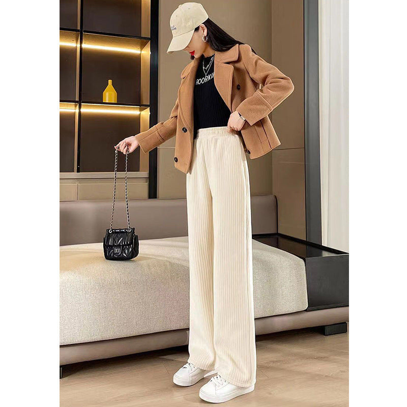 Damen Cordhose Weites Bein Elastischer Bund Hochgeschnitten