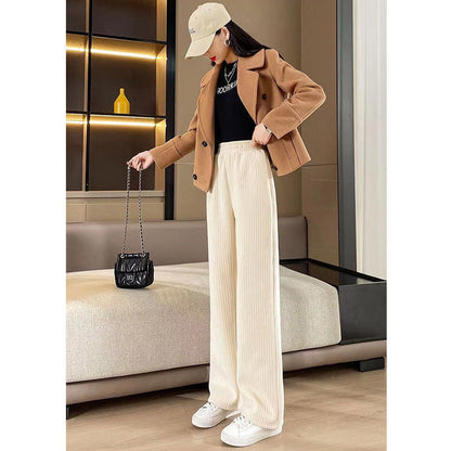 Damen Cordhose Weites Bein Elastischer Bund Hochgeschnitten