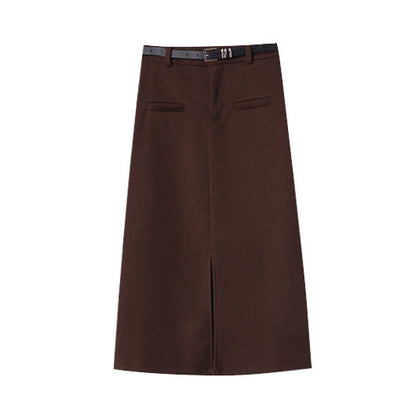 Damen Midirock Hohes Bund Eingrifftaschen Norvielle