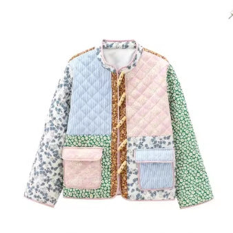 Damen Steppjacke Patchwork Muster Bunt - Norvielle