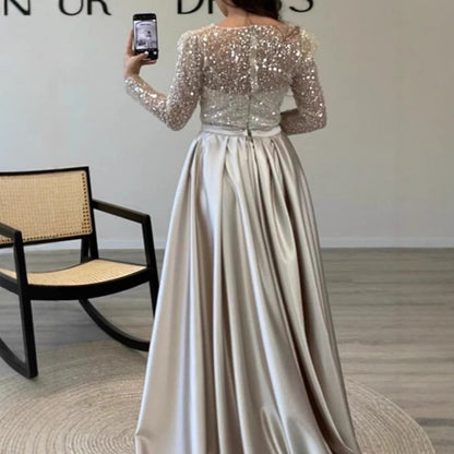 Damen Abendkleid Glitzerdetails Fließender Stoff