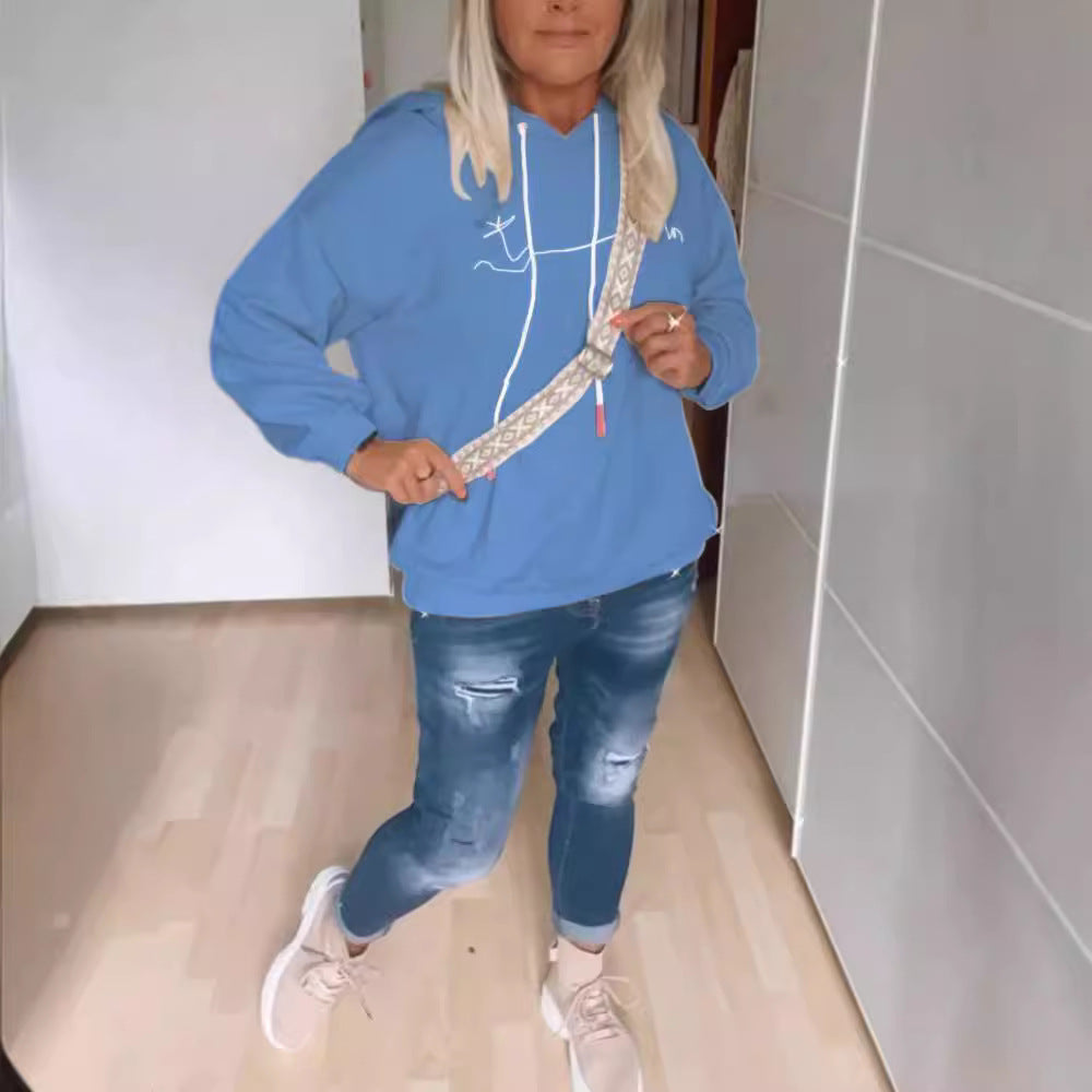 Damen Kapuzenpullover Moderner Schriftaufdruck Baumwolle