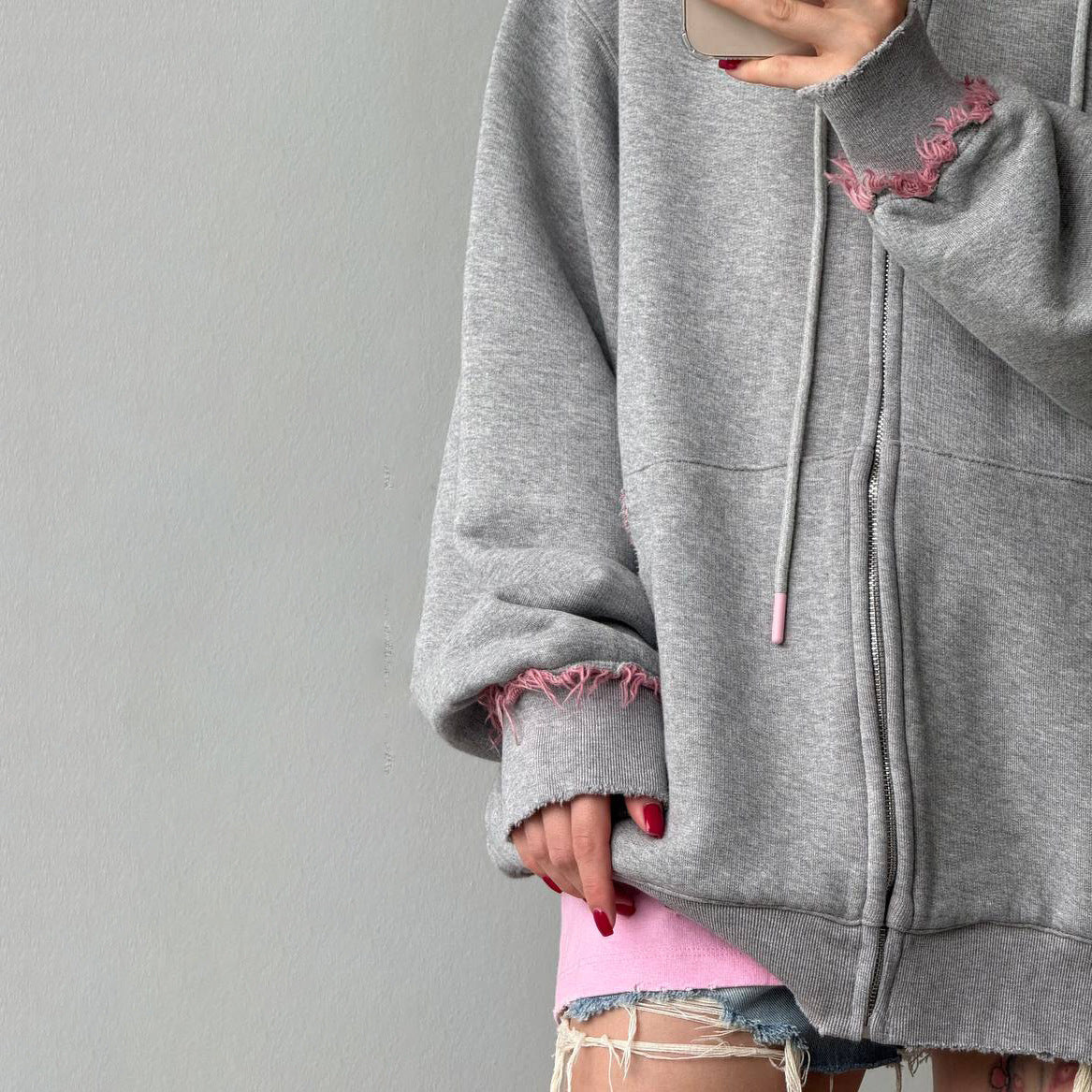 Damen Oversized Hoodie mit Fransen Bequem Norvielle