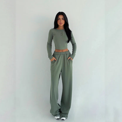 Damen Cropped- mit Knopfleiste und Jogginghose Bequem