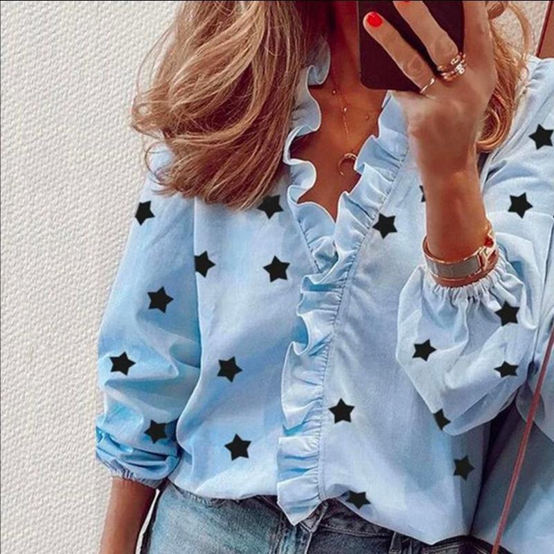 Damen Bluse mit Volant und Sternenmotiv Norvielle