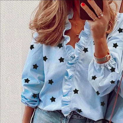 Damen Bluse mit Volant und Sternenmotiv Norvielle