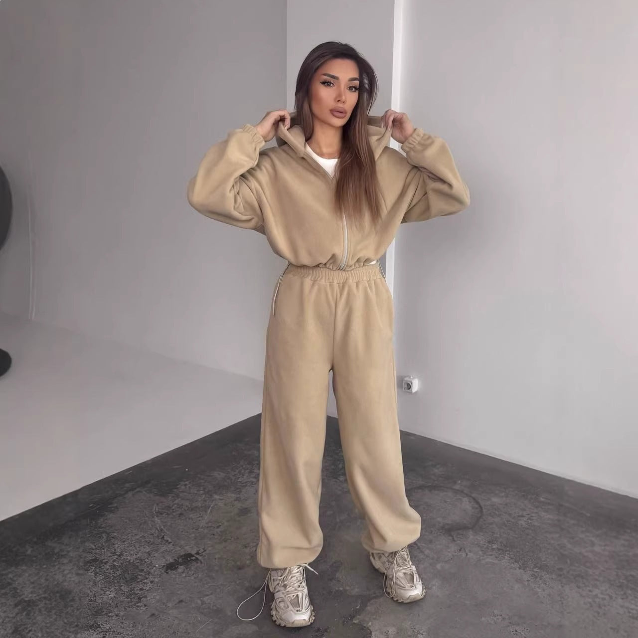 Damen Fleece Hoodie Jogginghose Set