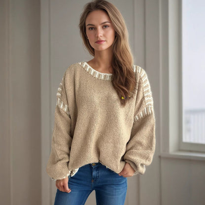 Damen Grobstrickpullover Lässiger Schnitt Gestreifte Ärmel Norvielle
