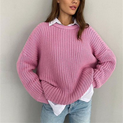 Damen Grobstrickpullover Lässiger Schnitt Weiter Halsausschnitt