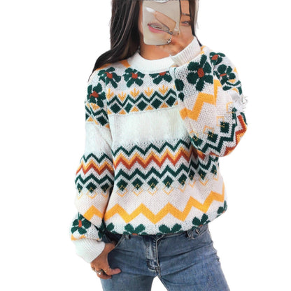 Damen Grobstrickpullover Bunt Geometrisches Muster