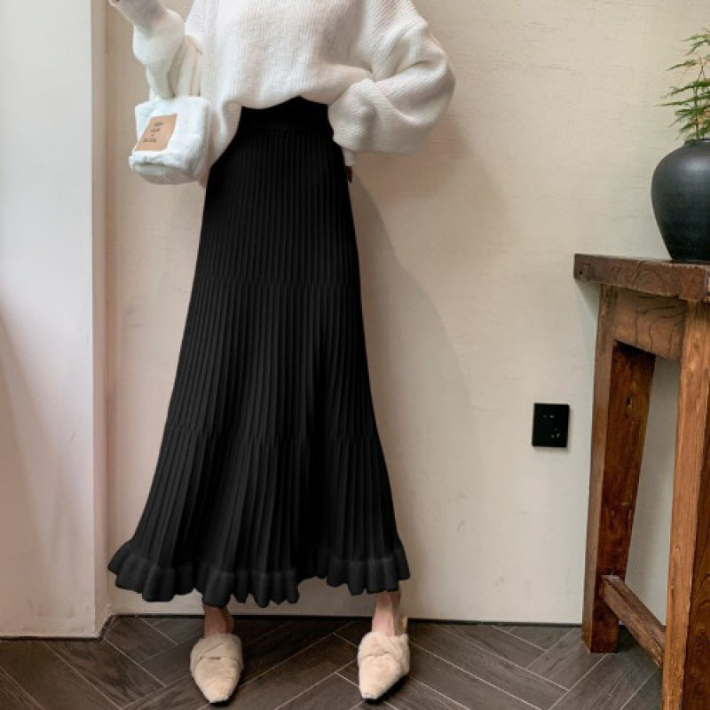 Damen Midirock Plissee Voluminöser Saum Elastisch