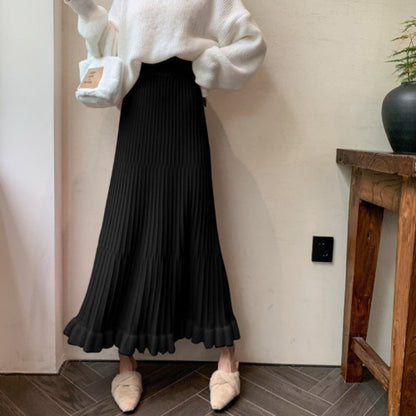 Damen Midirock Plissee Voluminöser Saum Elastisch
