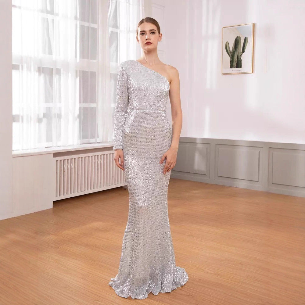 Damen Abendkleid Glitzernd Asymmetrisch