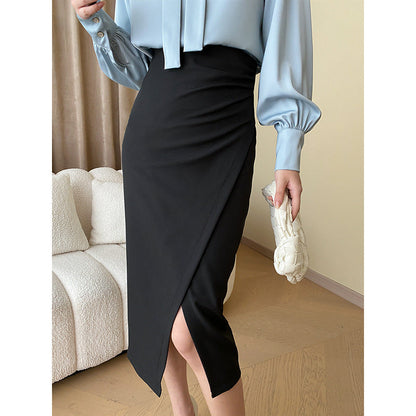 Damen Wickelkleid Figurbetont Schlitz Knopfdetails Schwarz - Norvielle