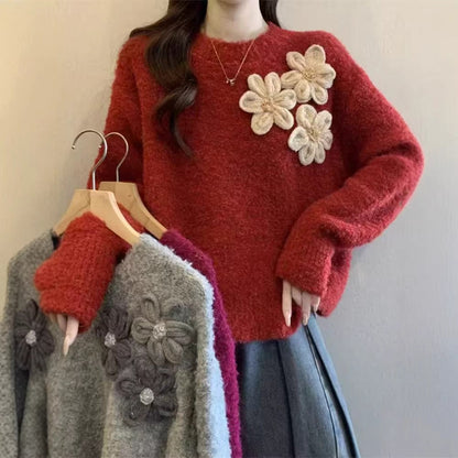Damen Kuschelpullover Florales 3D-Design Norvielle