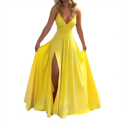 Damen Maxikleid V-Ausschnitt Figurbetonter Oberteil