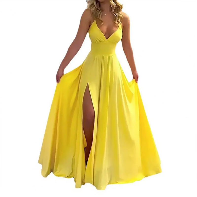 Damen Maxikleid Fließend V-Ausschnitt Hocher Schlitz Norvielle